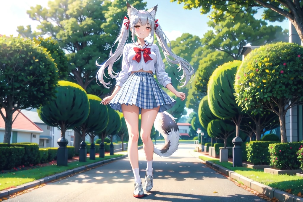 ギンガムチェックのスカートと