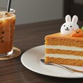デザートの兎と人参の笑顔デコレーション人参ケーキとカフェオレ 2枚目
