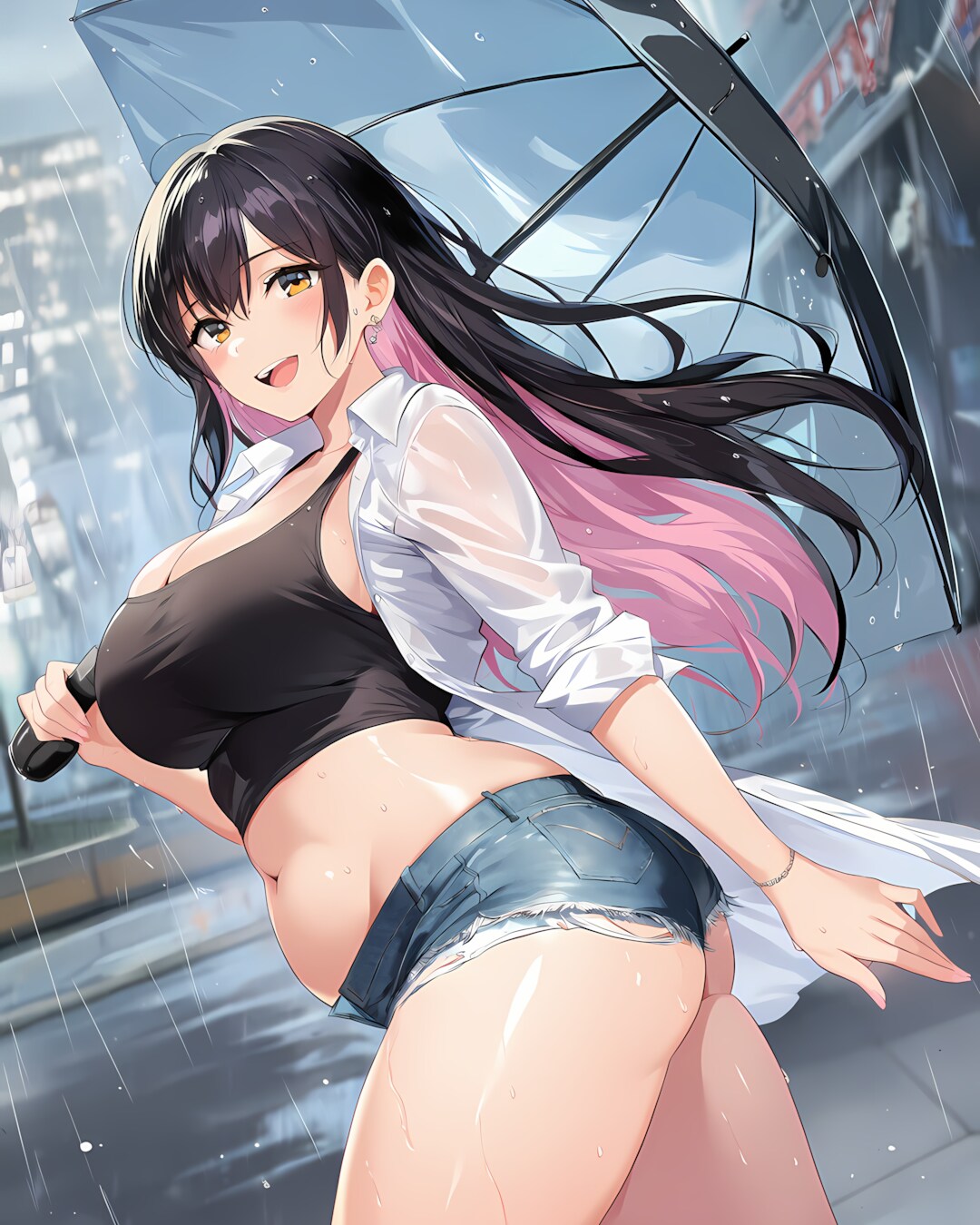 ☔️雨の日の通学スタイル✨オーバーサイズシャツのギャル