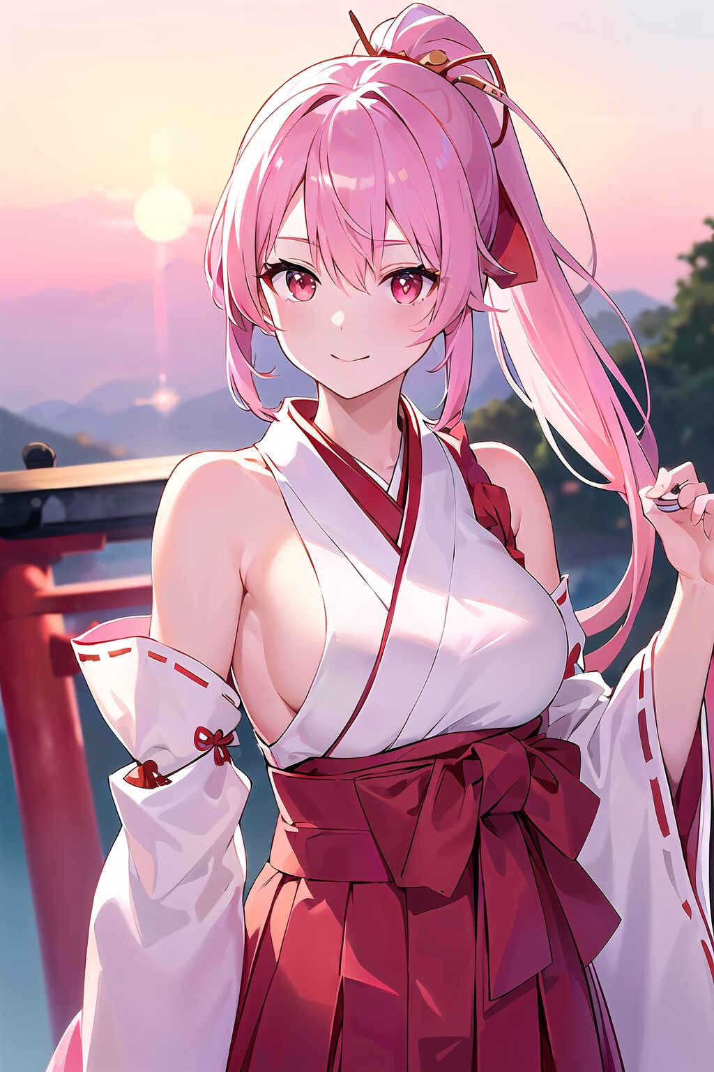 夕暮れの巫女さん