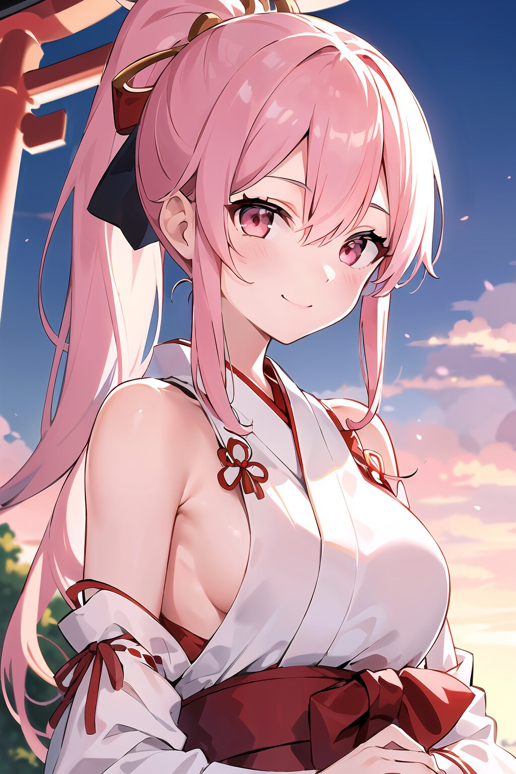 夕暮れの巫女さん