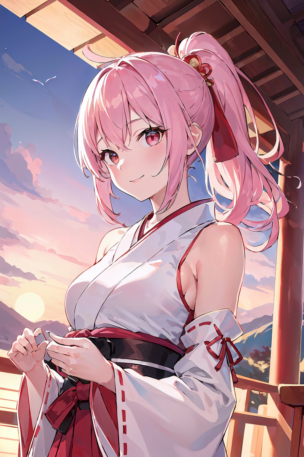 夕暮れの巫女さん