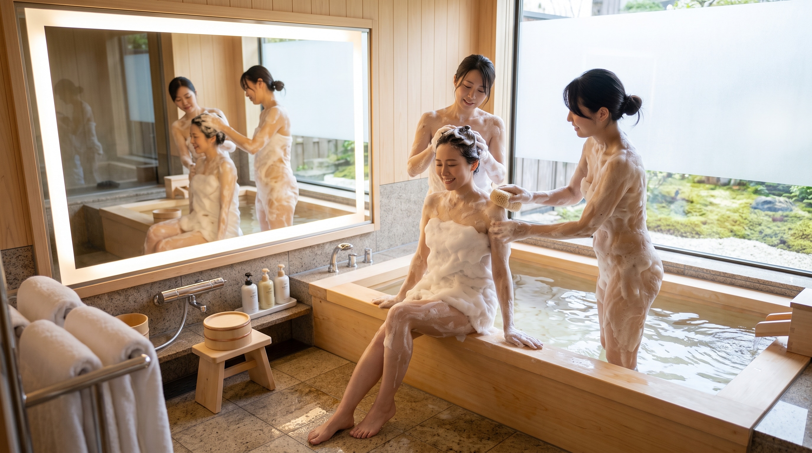 女性専用洗体エステ:とても開放的な洗体（セラピスト2名プレミアムコース120分。美容グッズお試し付き）
