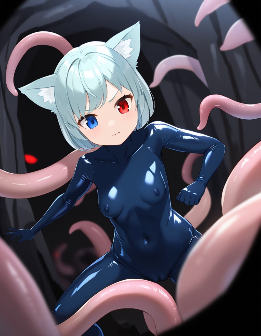 ぴっちりスーツとまの対触手バトル