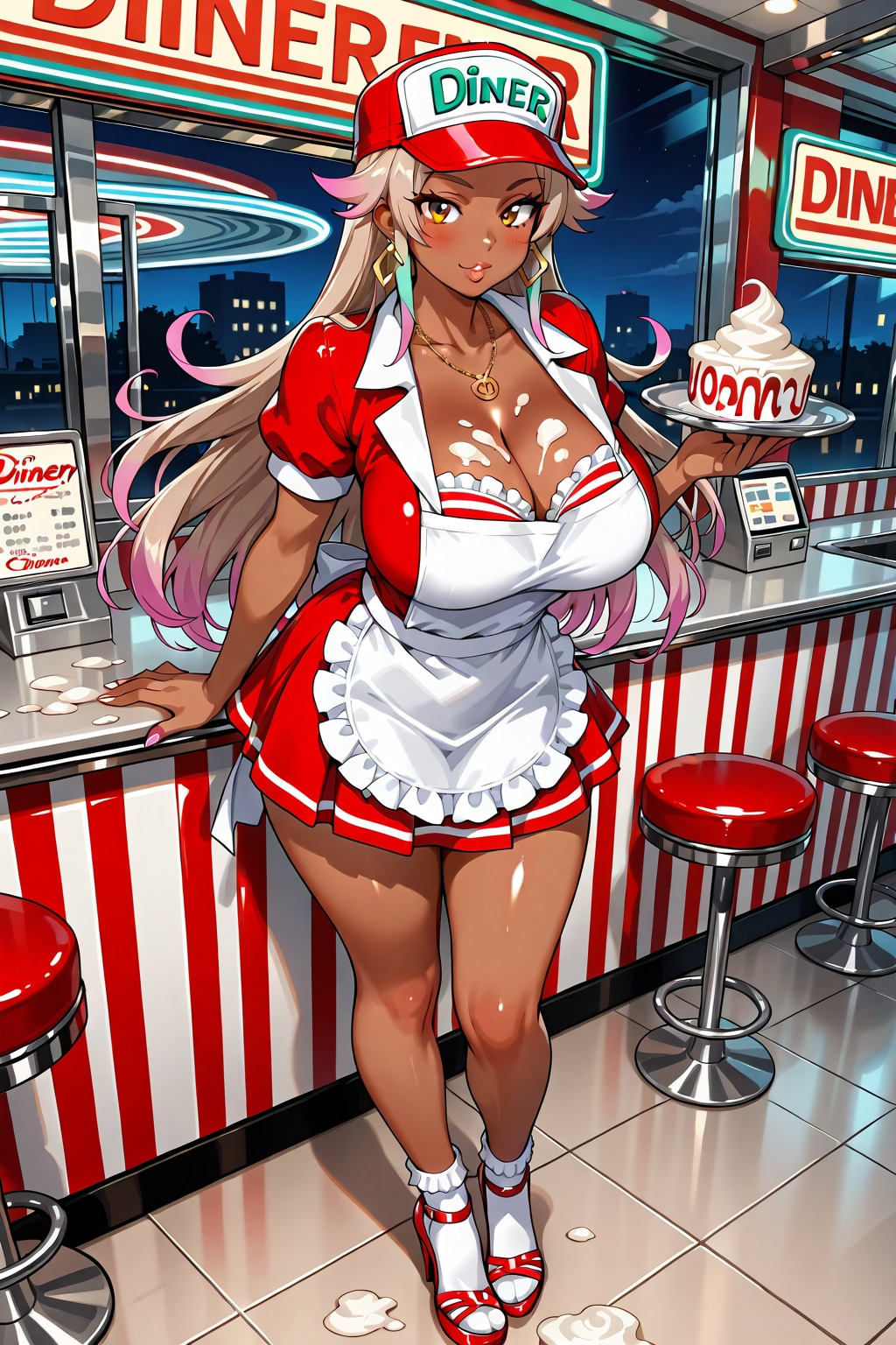 ダイナーの爆乳黒ギャル