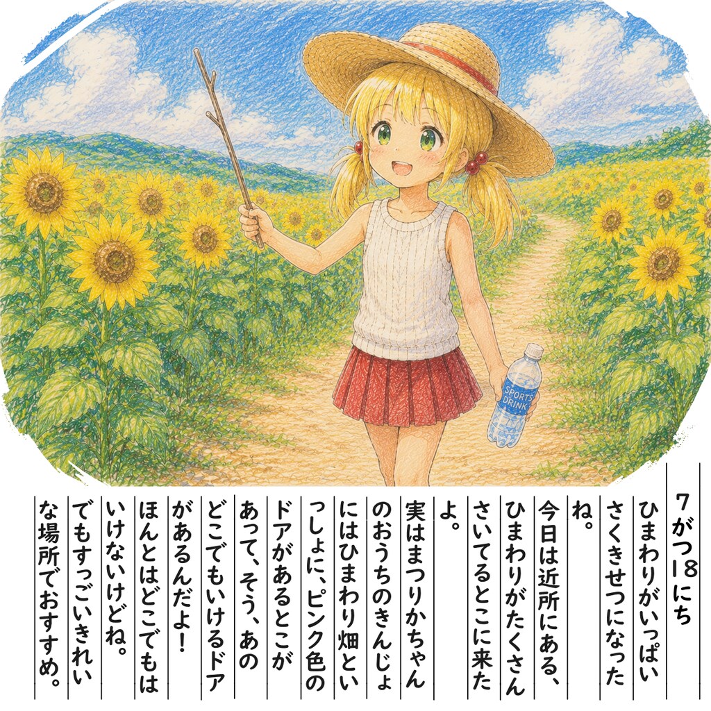 【絵日記】ひまわり畑に来たよ