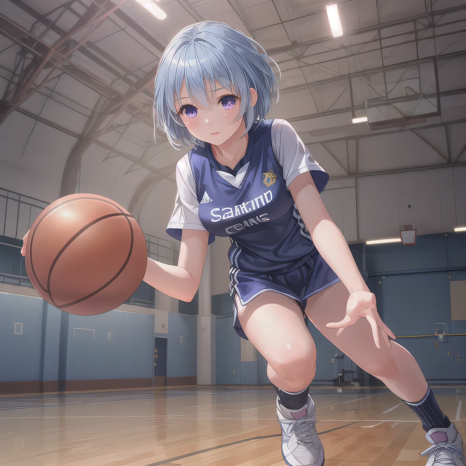 青髪ボブでユニフォームの少女４ | の人気AIイラスト・グラビア