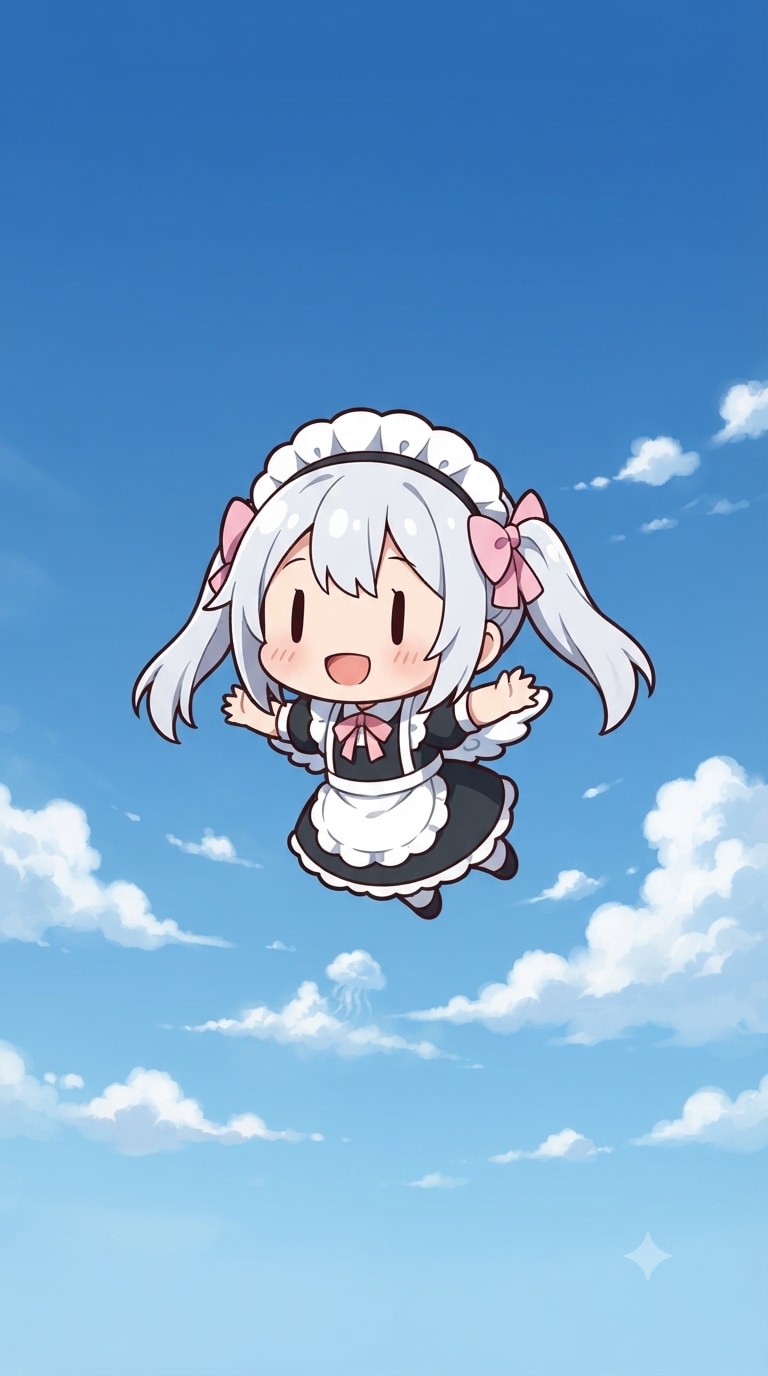 空中散歩中のチビメイドさん | の人気AIイラスト・グラビア