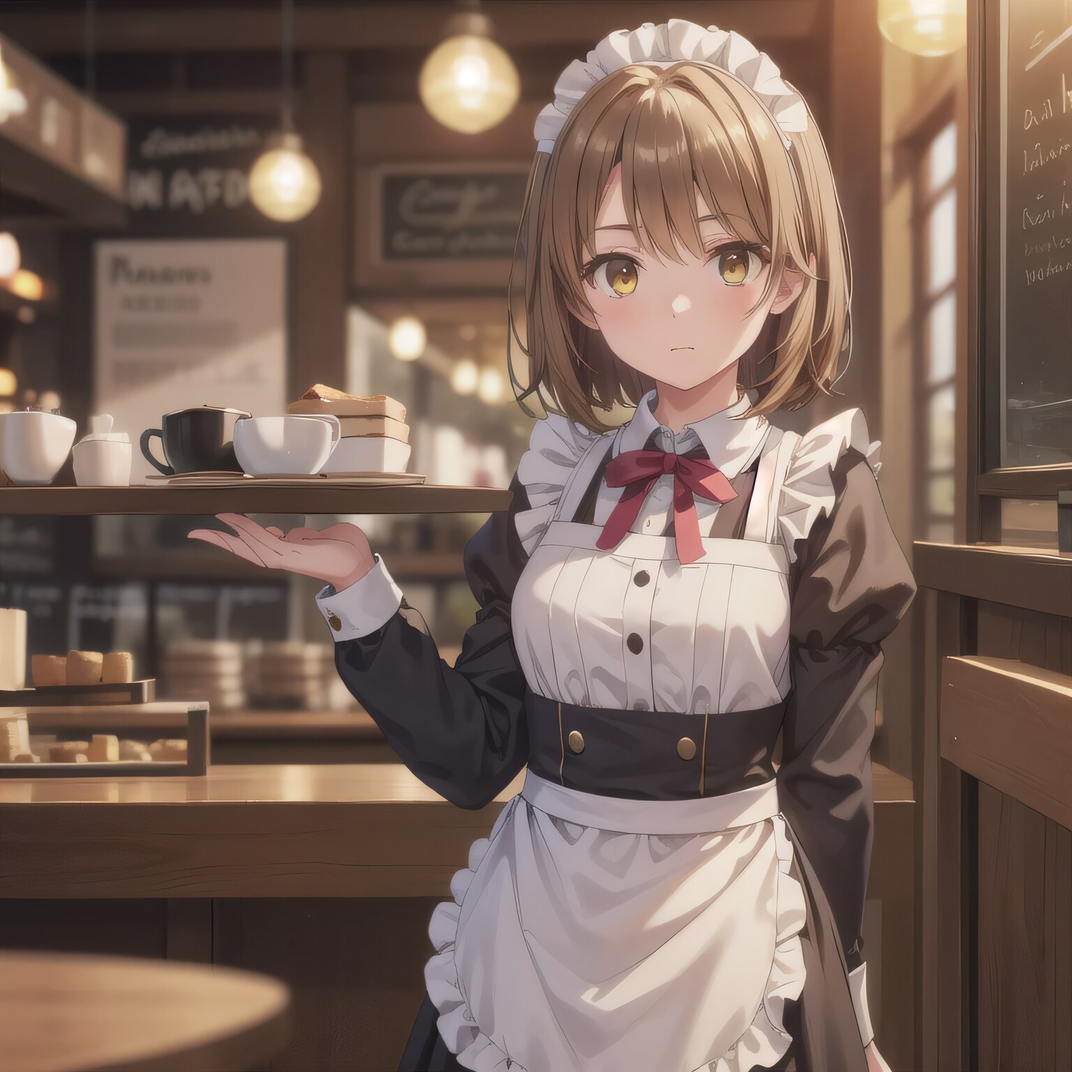 茶髪ボブでカフェの少女 | の人気AIイラスト・グラビア