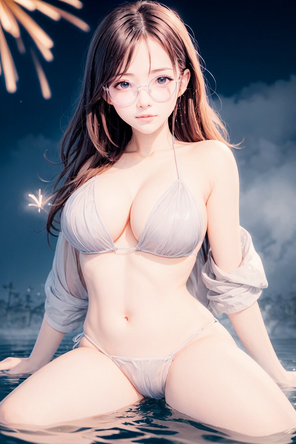 温泉でくつろぐメガネ姉さん