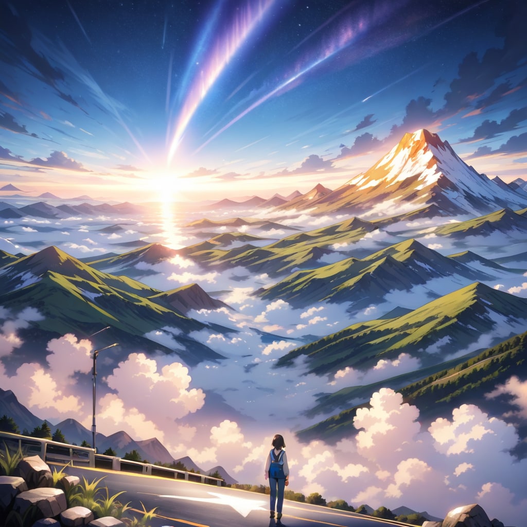 登山道で目撃した火球と朝日 | の人気AIイラスト・グラビア