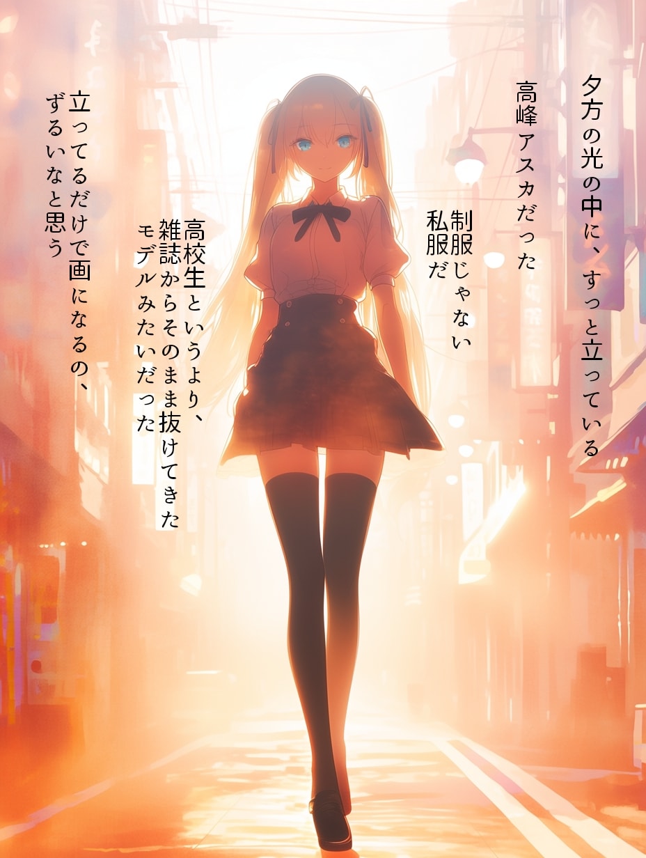 本編12話の挿し絵、夕焼けの中の高峰アスカ | の人気AIイラスト・グラビア