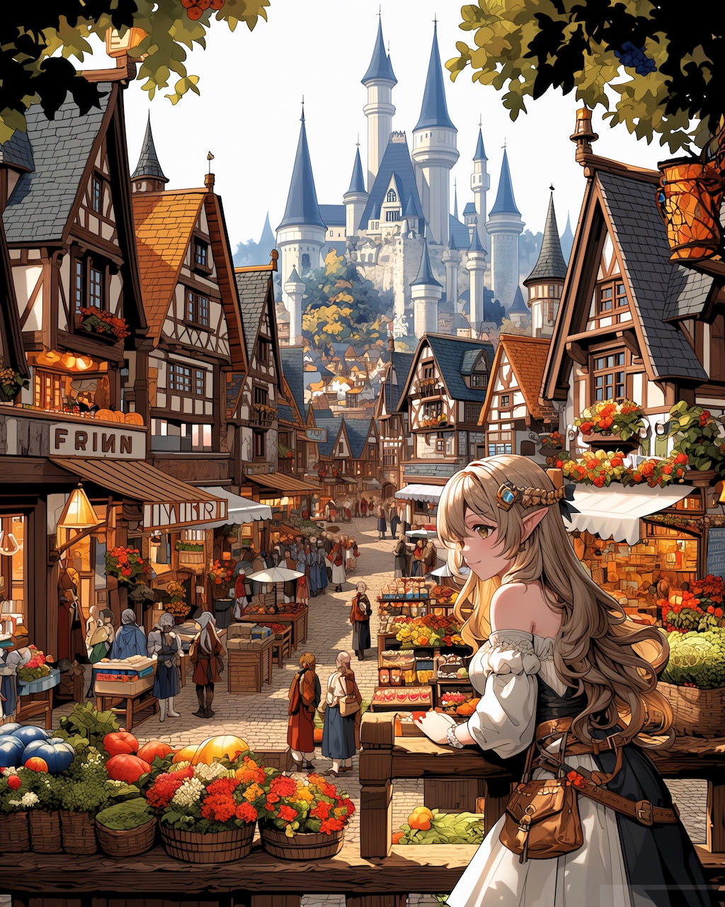 お城の見える市場で