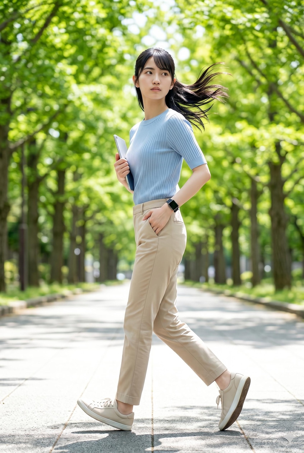 普通の美人　街路樹の女子大生