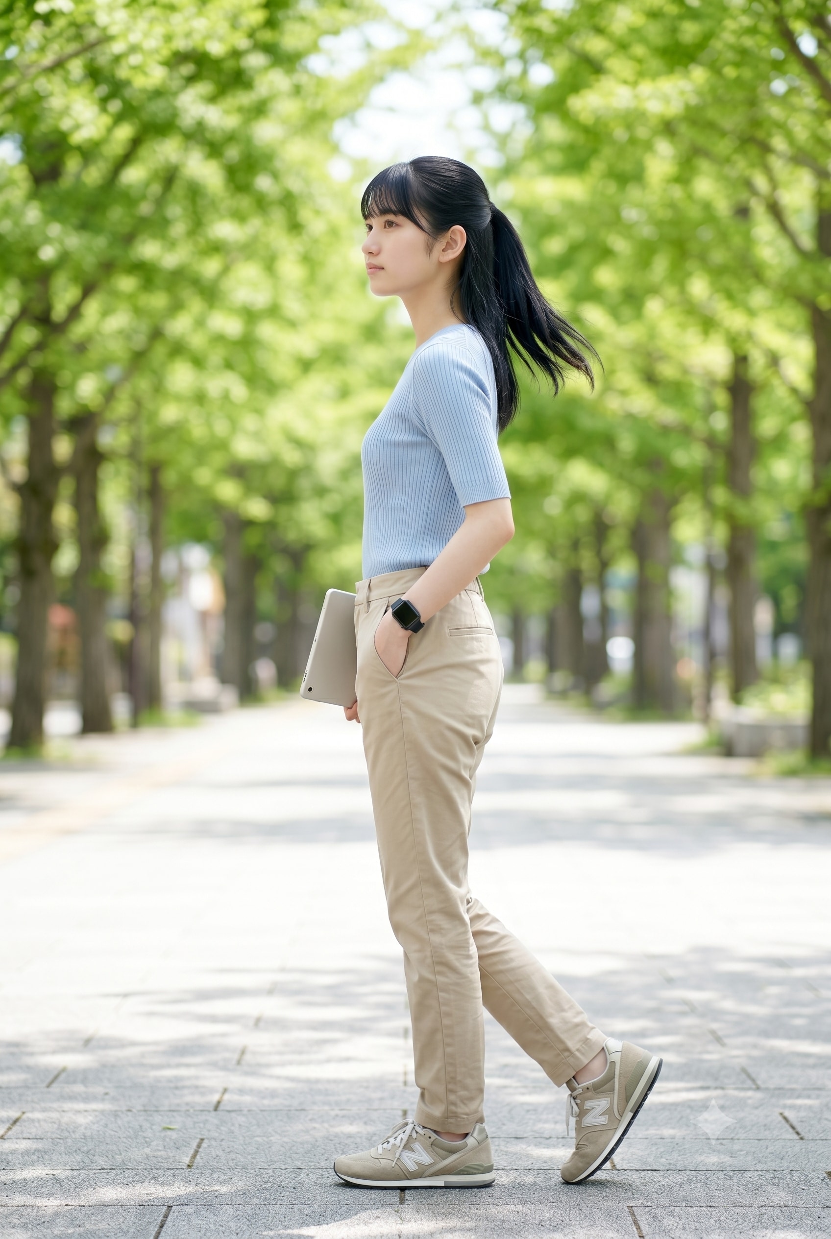 普通の美人　街路樹の女子大生 | の人気AIイラスト・グラビア