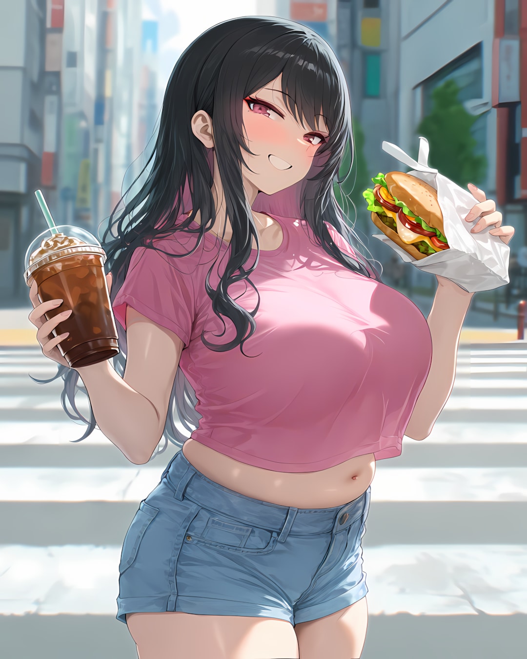 🥓ハムの日の朝通学☕もちもちギャルリナちゃんと朝ごはん | の人気AIイラスト・グラビア