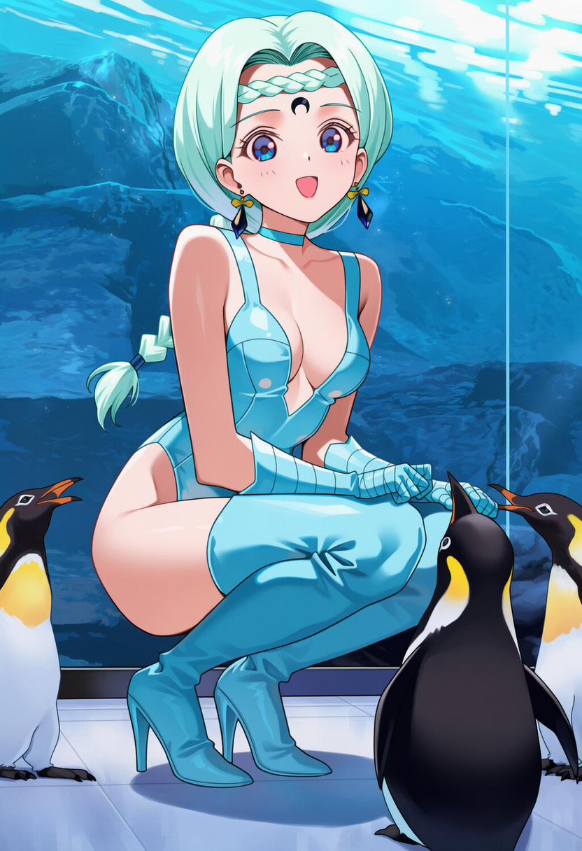水族館でペンギンを見るベルチェ