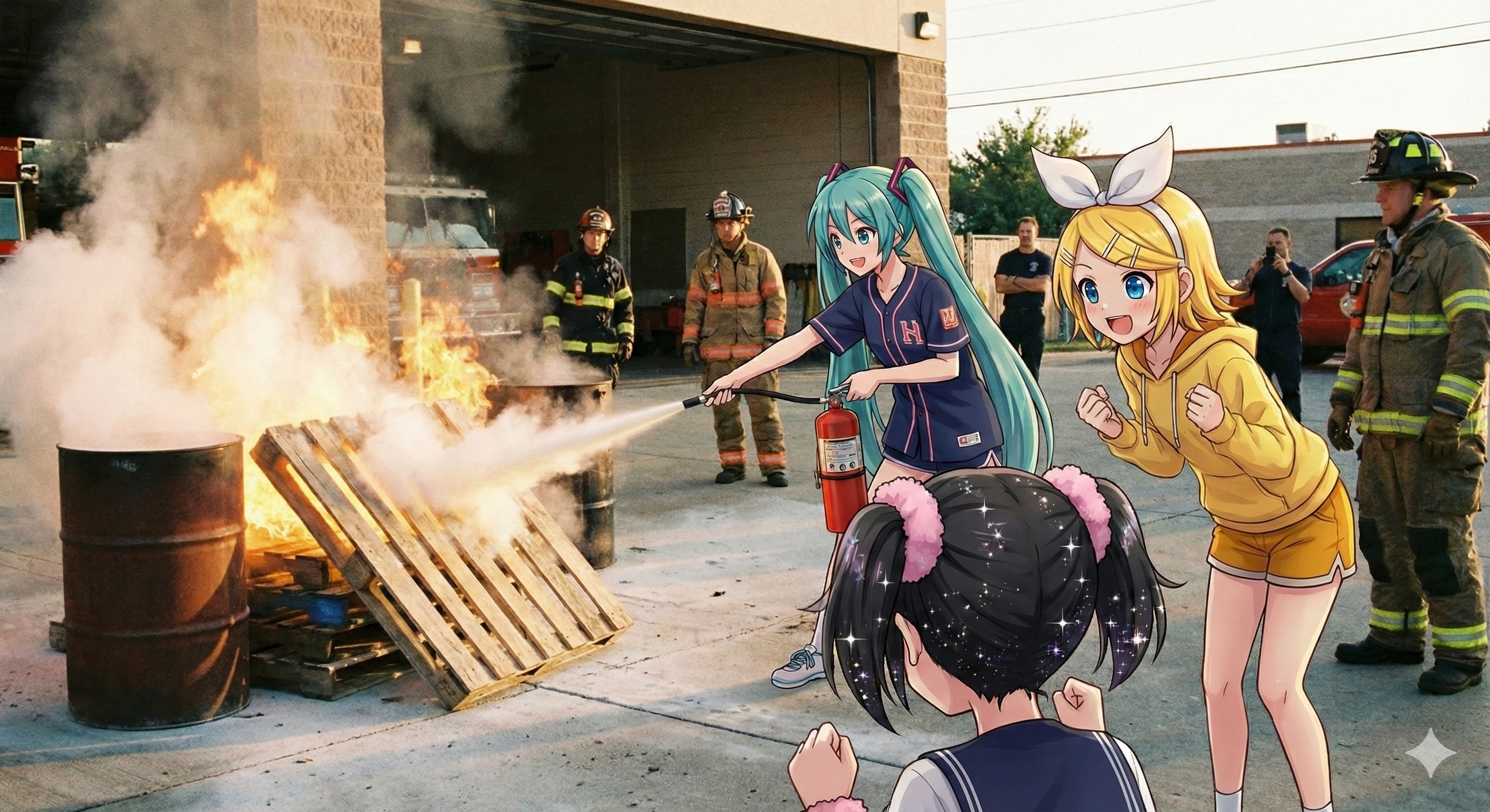 🔥消火訓練をしているミクさん達 | の人気AIイラスト・グラビア