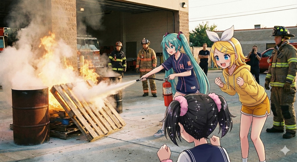 🔥消火訓練をしているミクさん達