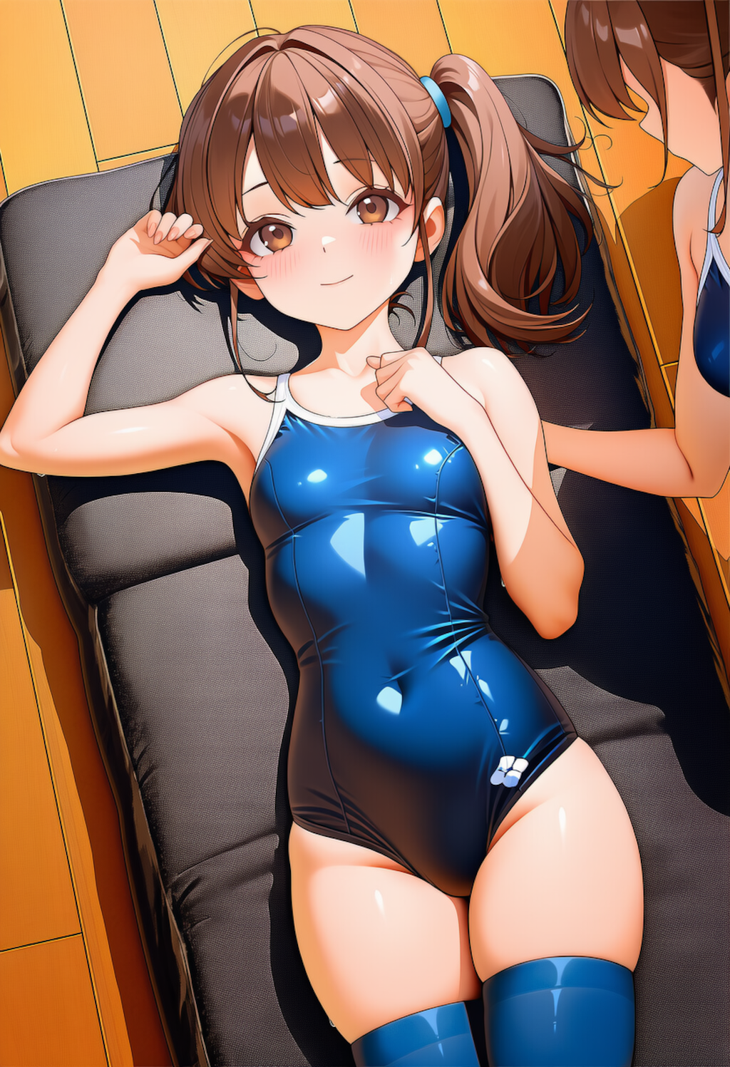エステを受けるスク水サイドポニー女子