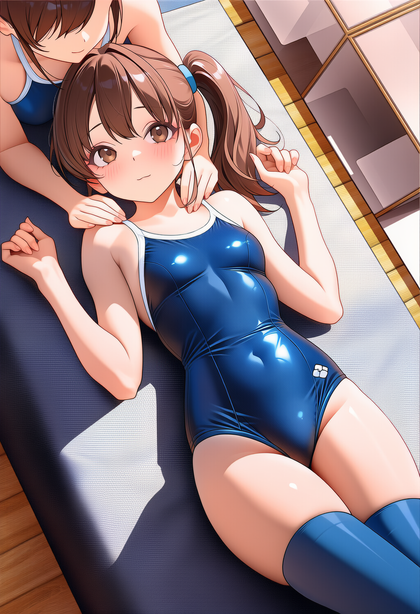 エステを受けるスク水サイドポニー女子