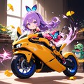 バイクに乗る紫髪ちゃん 3枚目