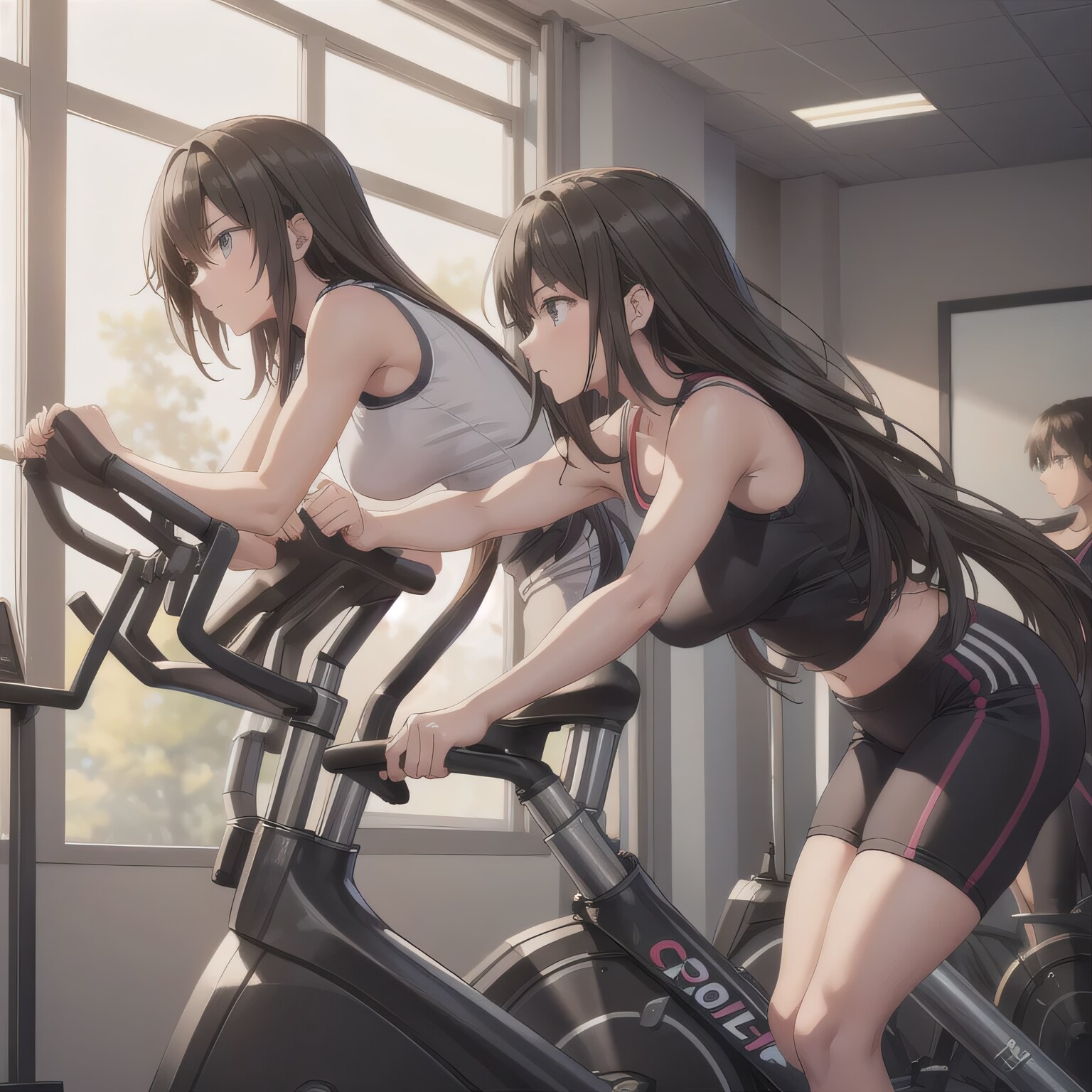 黒髪ロングでエアロバイクの少女１８ | の人気AIイラスト・グラビア