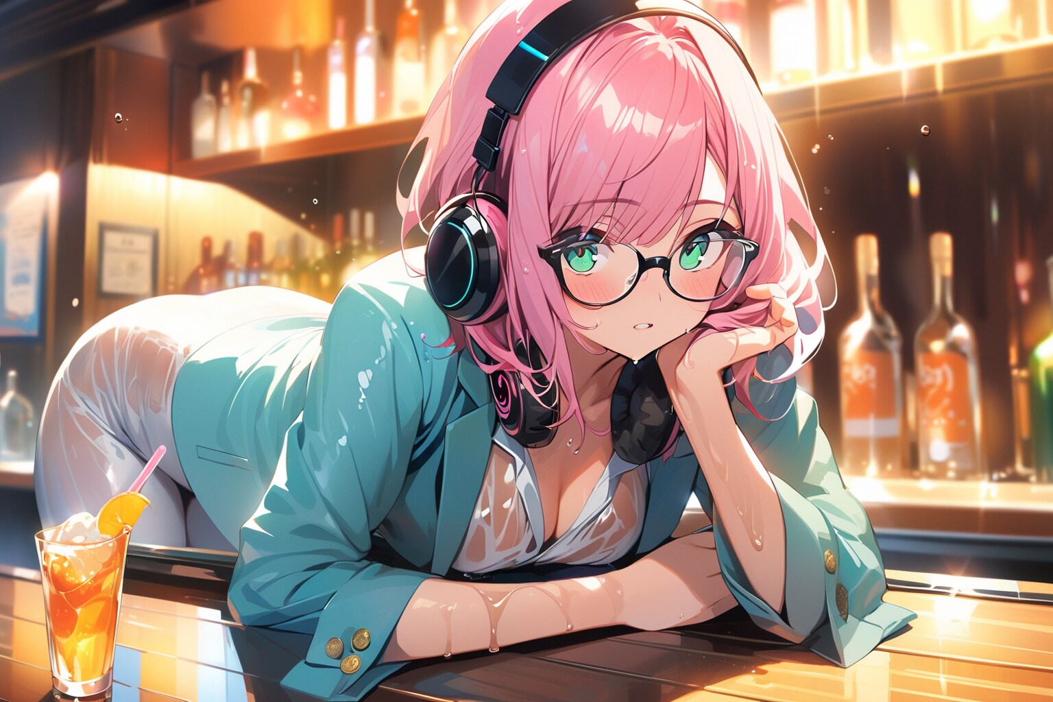 汗で透けている