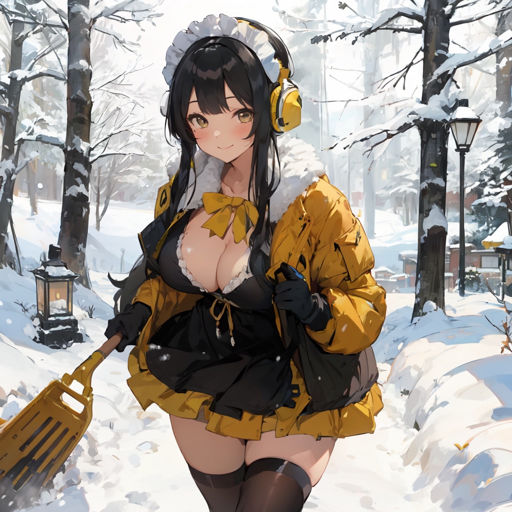 メイドさん雪どかし