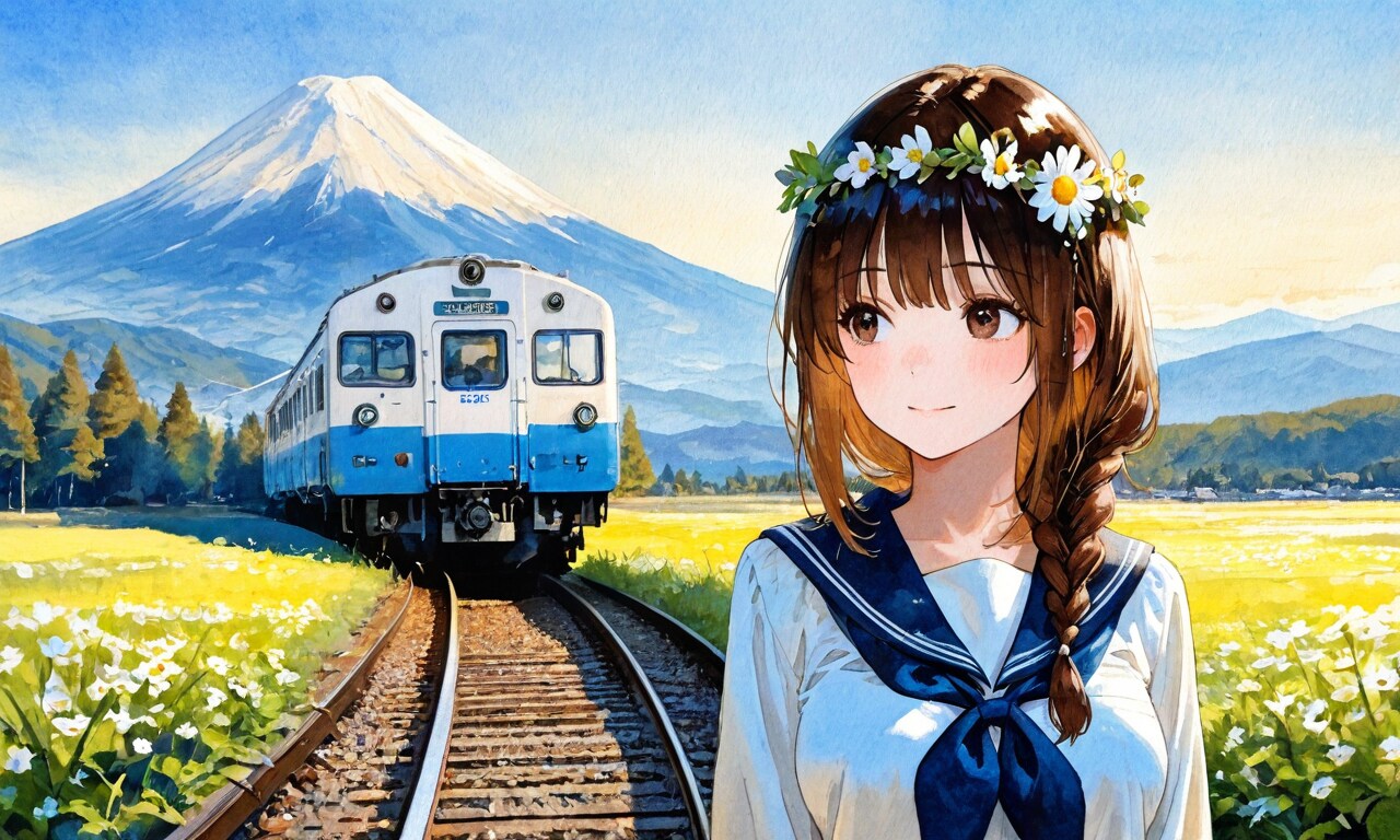 危ない女子高生と富士と列車 | の人気AIイラスト・グラビア