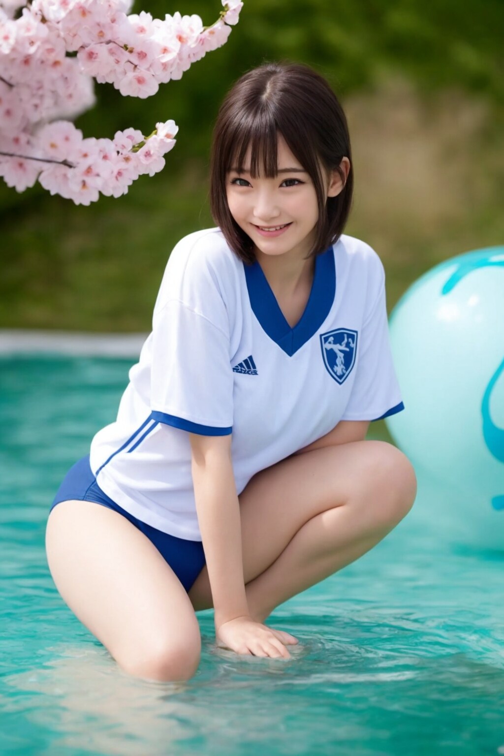 プールでお花見楽しい
