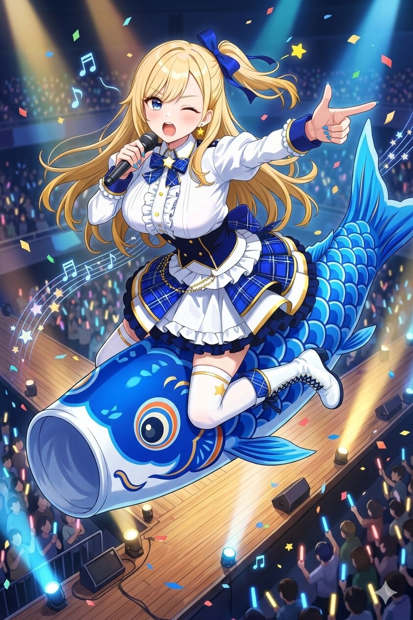 鯉のぼりに乗るナミちゃん