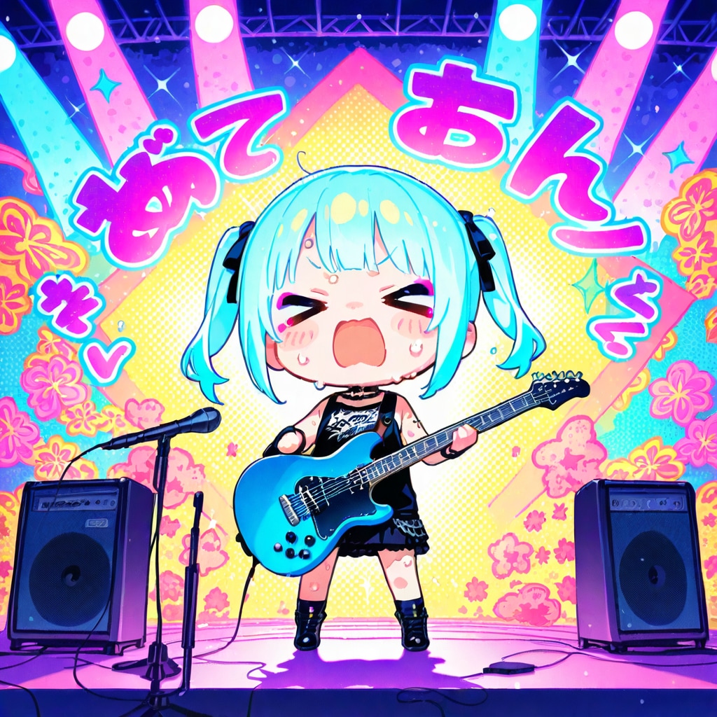 ギターを弾く青髪ちゃん