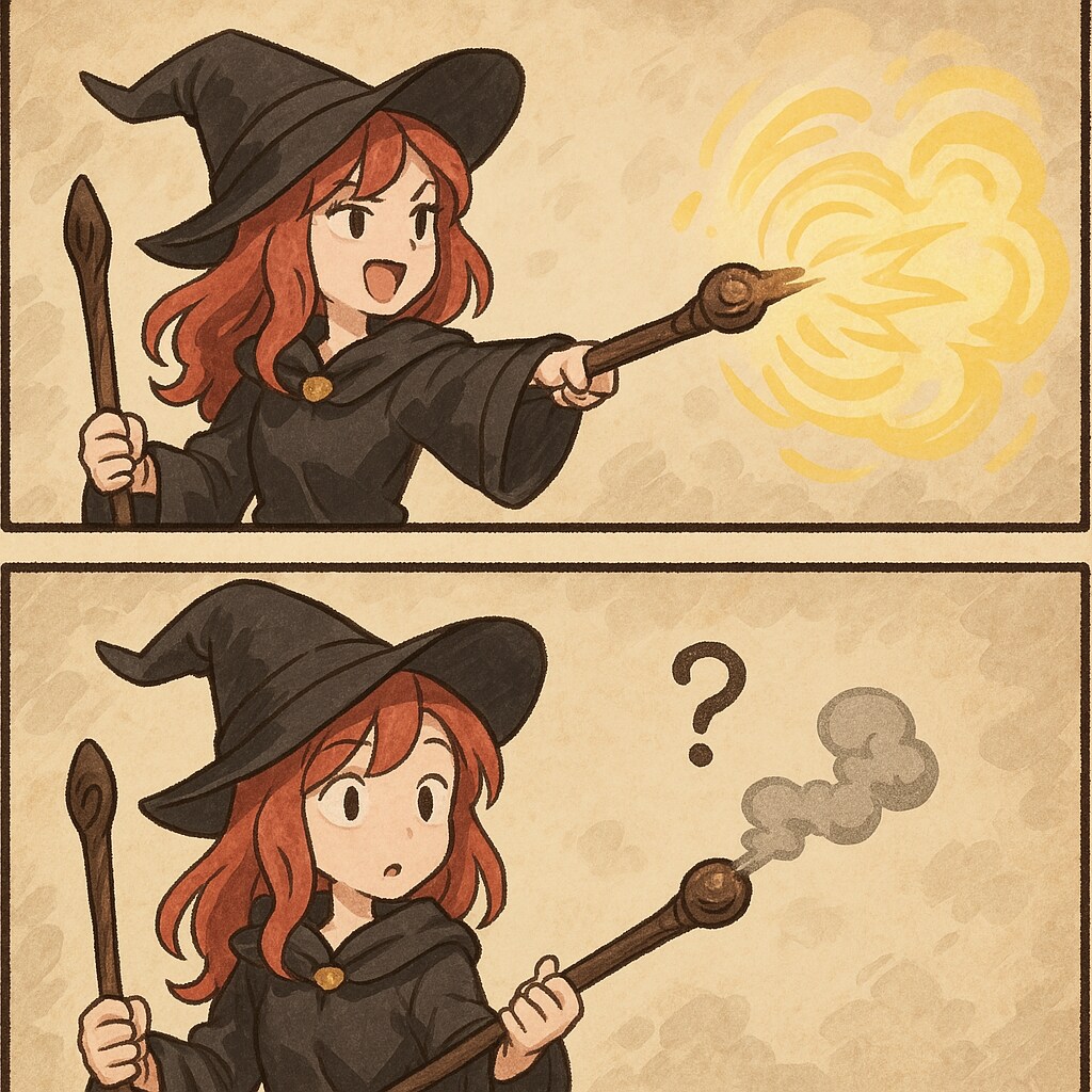 私の大魔法をくらえっ…あれ？