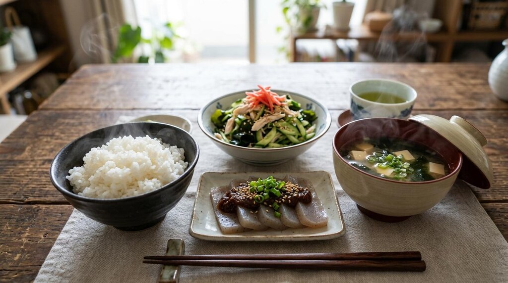 摩訶不思議食堂のさしみこんにゃくとサラダ膳