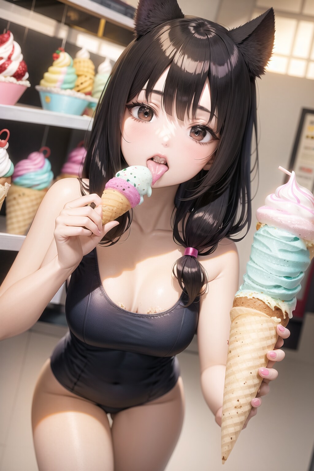 スク水でアイスクリーム♡