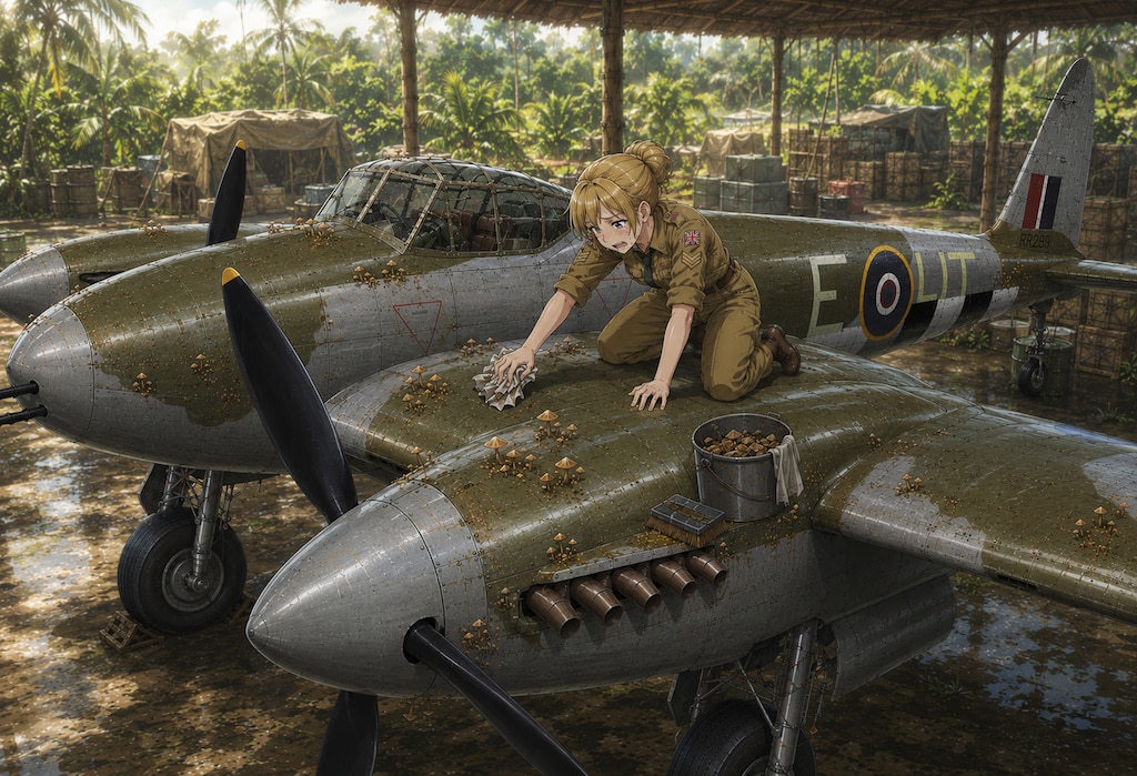 戦闘機に生えたキノコ掃除