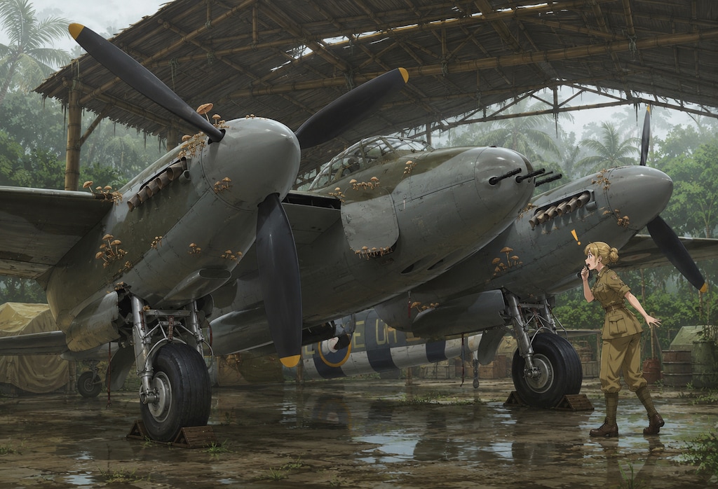 戦闘機に生えたキノコ掃除