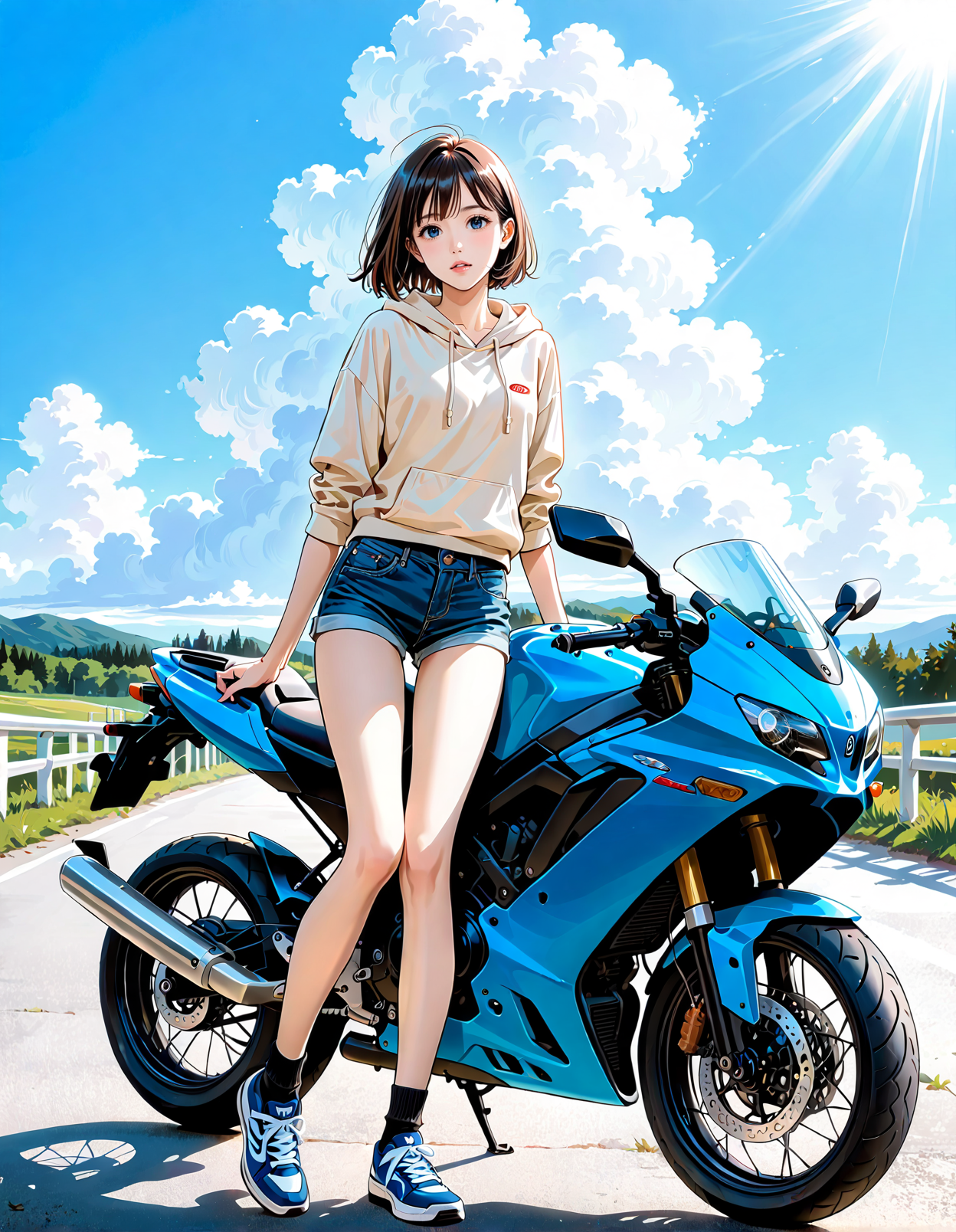 ちょっとだけショボそうなバイクと女の子