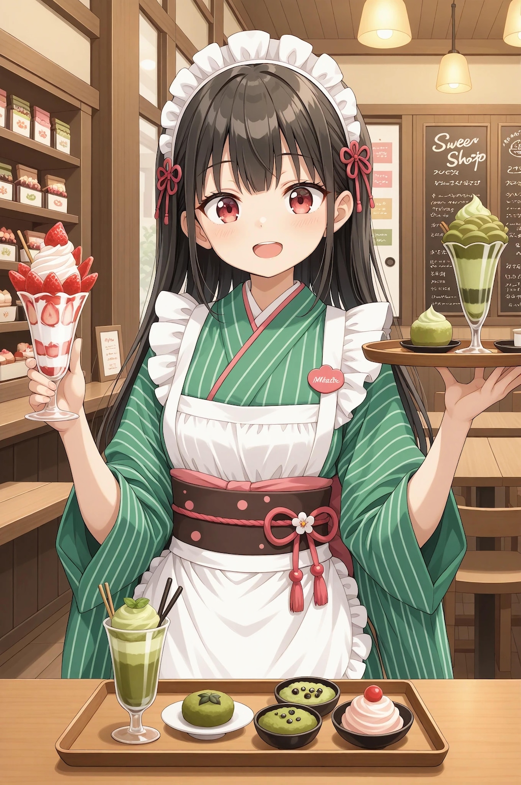 抹茶パフェで～す