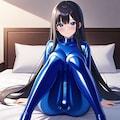 光沢青ボディースーツ開脚 3枚目