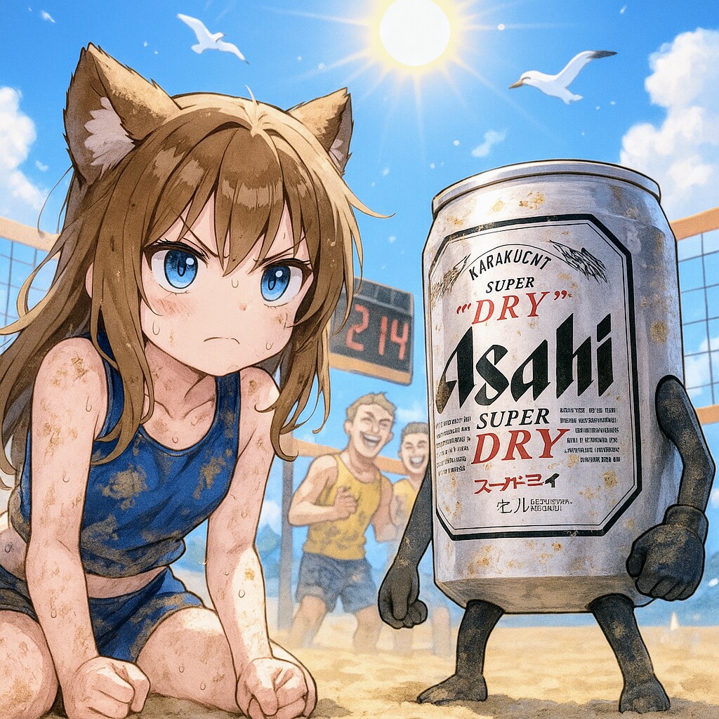 ビーチバレー　真剣に試合に挑む小さな女の子