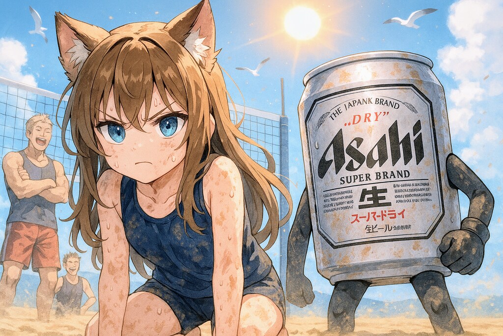 ビーチバレー　真剣に試合に挑む小さな女の子