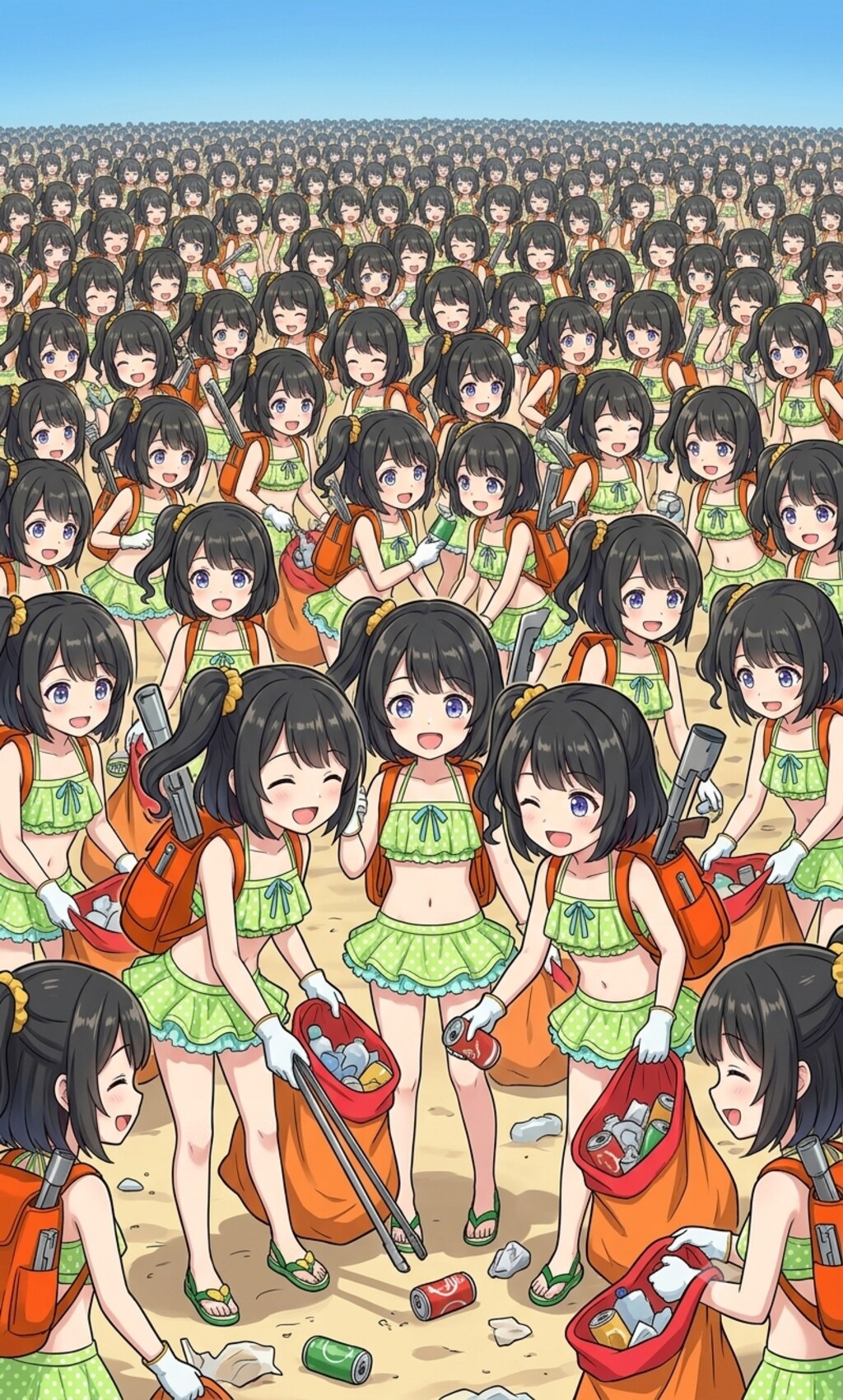 増殖した水着リトリちゃん達の海辺のゴミ拾い