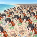 増殖した水着リトリちゃん達の海辺のゴミ拾い 9枚目