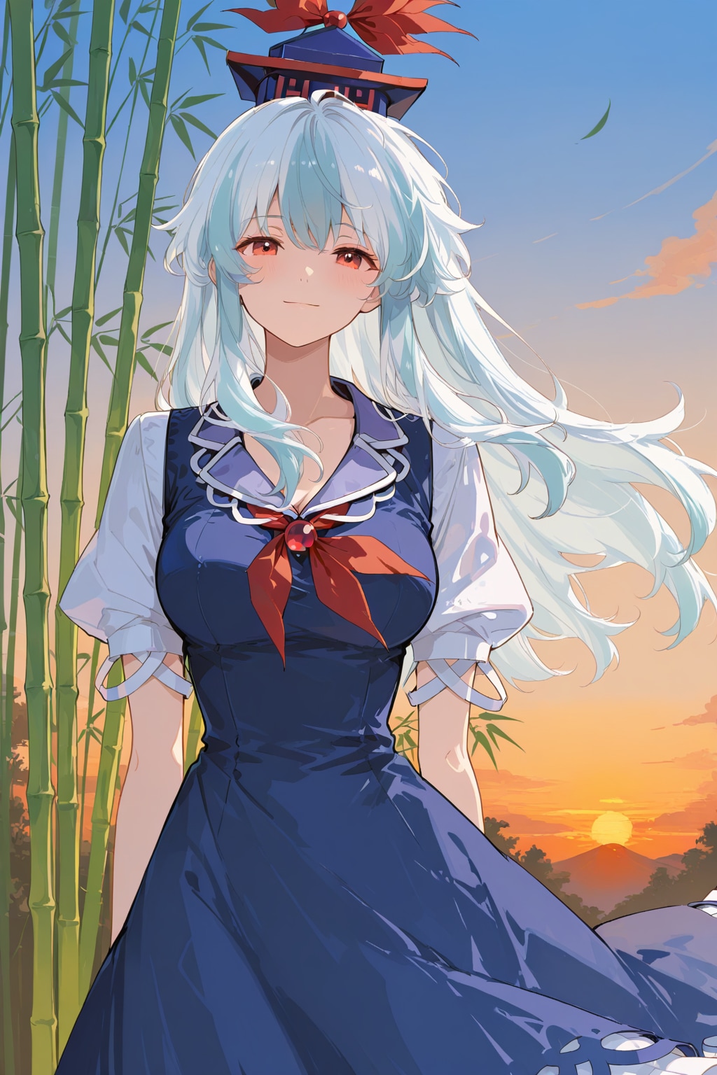 夕暮れ時の竹林の女教師