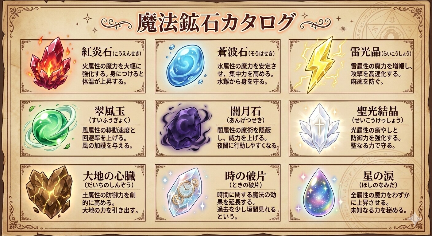 『魔法の鉱石カタログ』(Nano Banana 2版他)