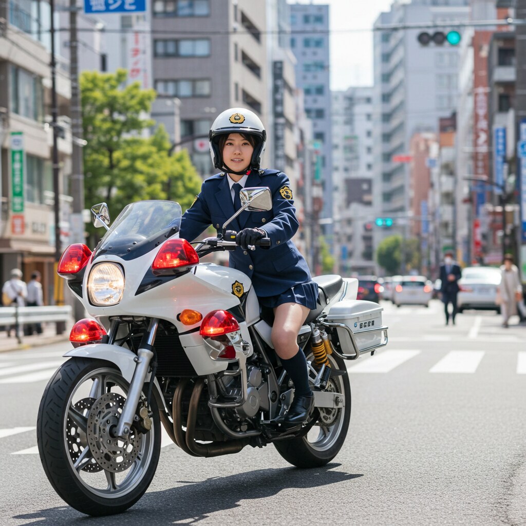 白バイに乗る婦警さん