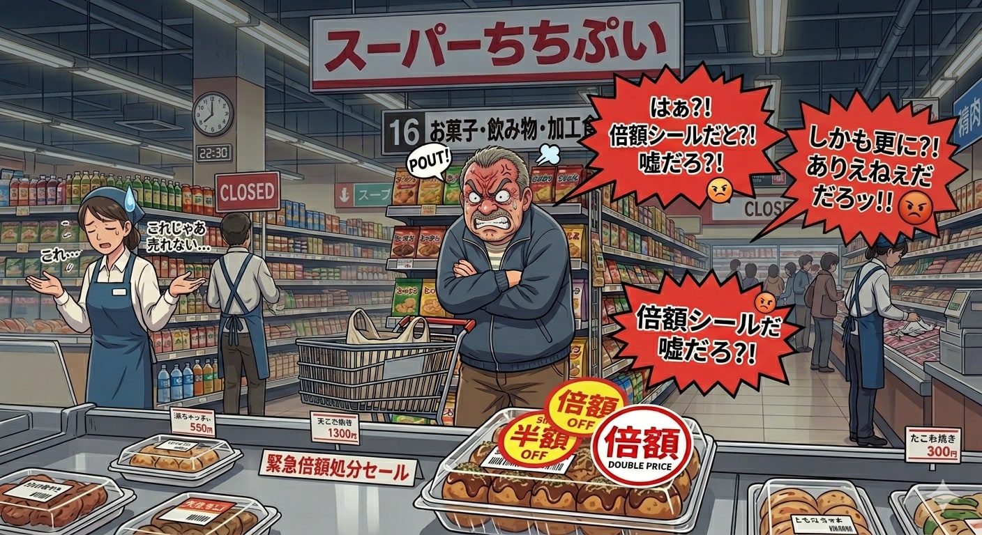 閉店10分前、定価の倍の値段で激怒して拗ねたおっさん