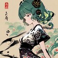 水墨画の緑髪ちゃん 2枚目